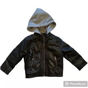 EUC H&M Faux Leather Hooded Toddler Boys Jacket size 2-3Y